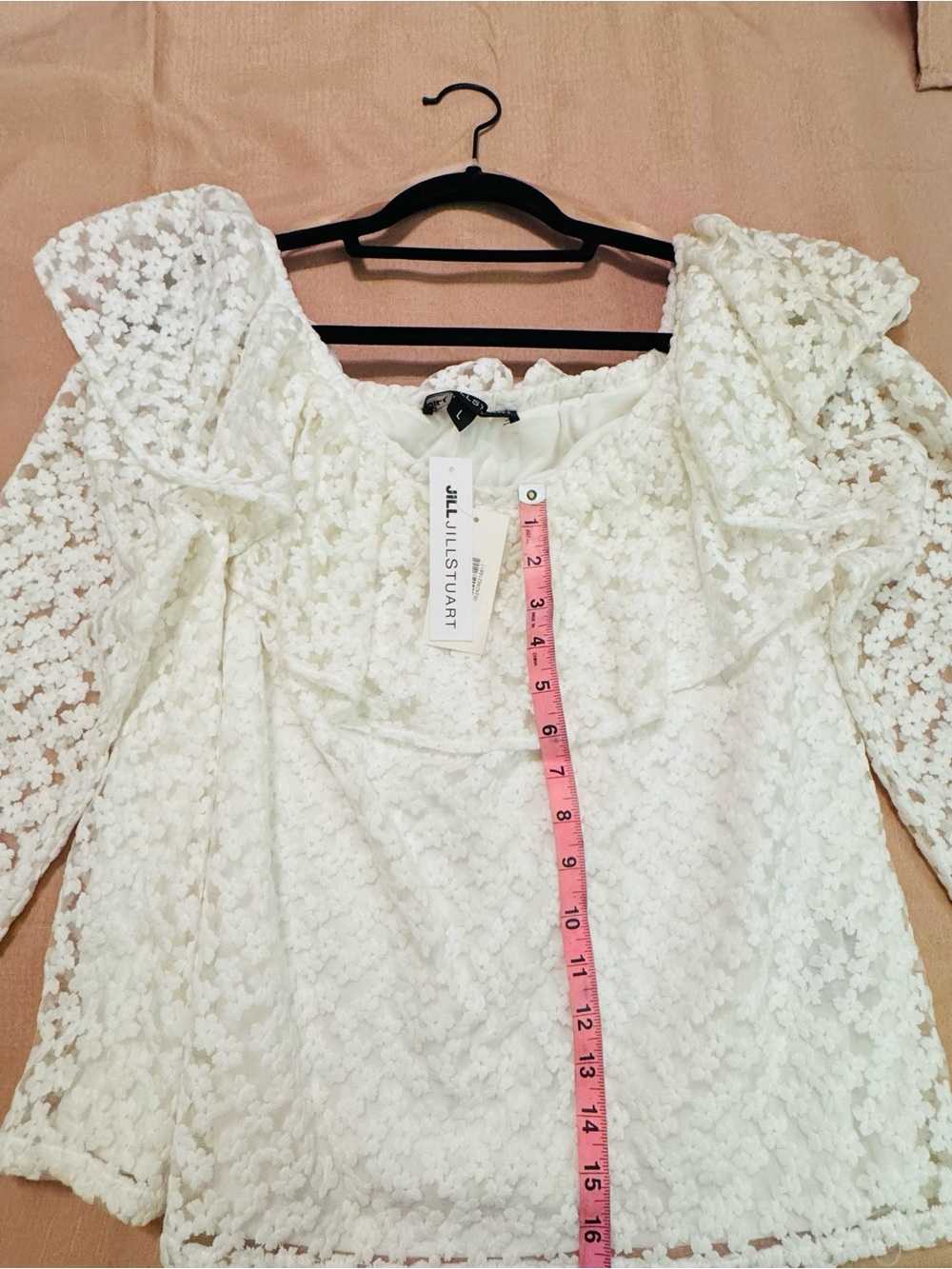 Jill Stuart Ivory Floral Lace Puff-Sleeve Blouse